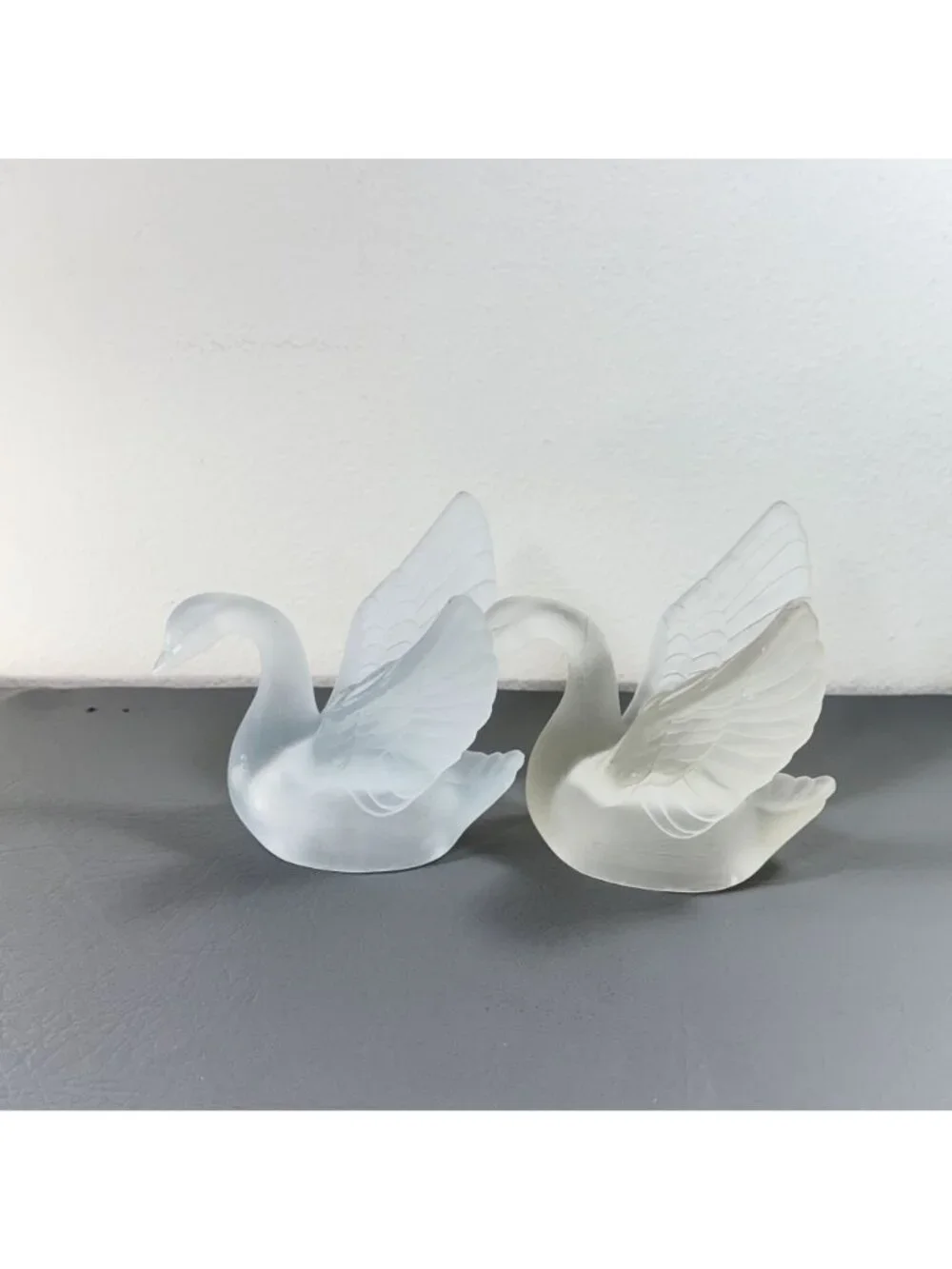 Vintage Frosted Satin Glass Swan Figurine Raised Wings Art Glass Bird Decor